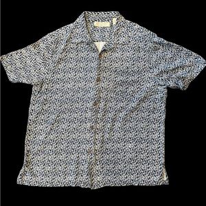 Island Republic Men Blue White Button Down Silk/Rayon Hawaiian Shirt Sz XL